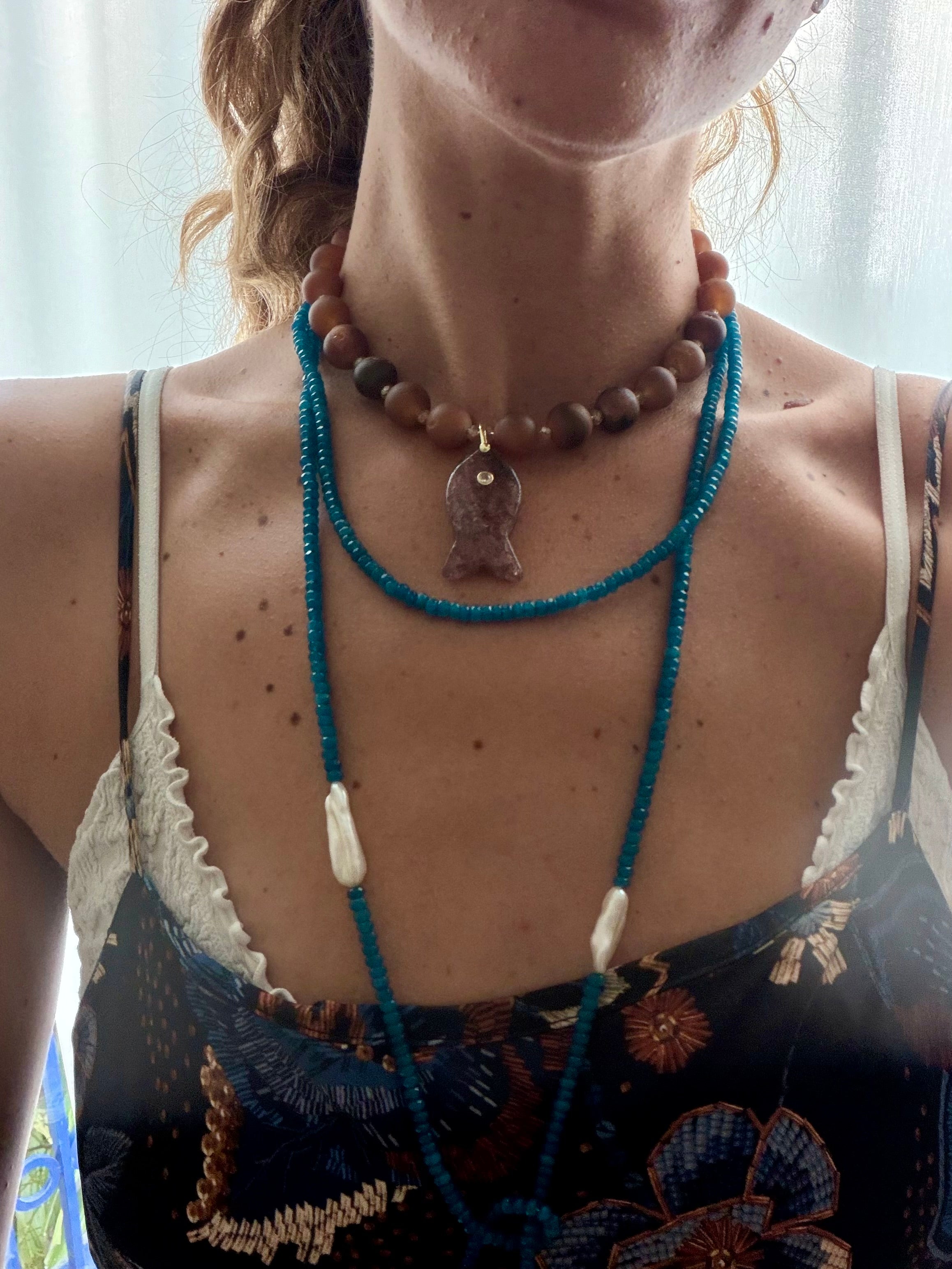 Teal Pearl Wrap Necklace