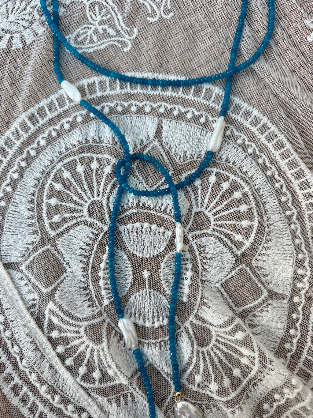 Teal Pearl Wrap Necklace