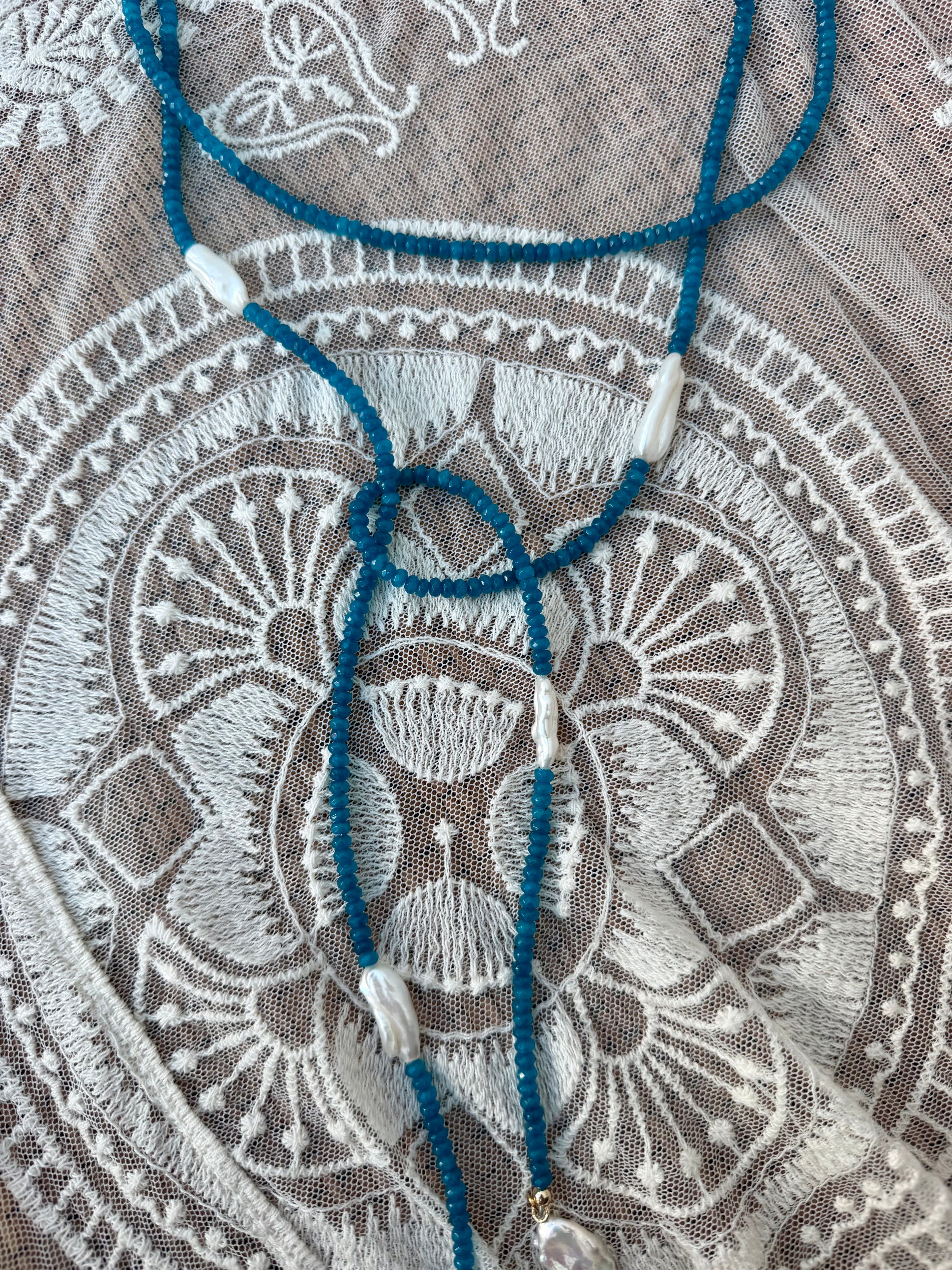 Teal Pearl Wrap Necklace