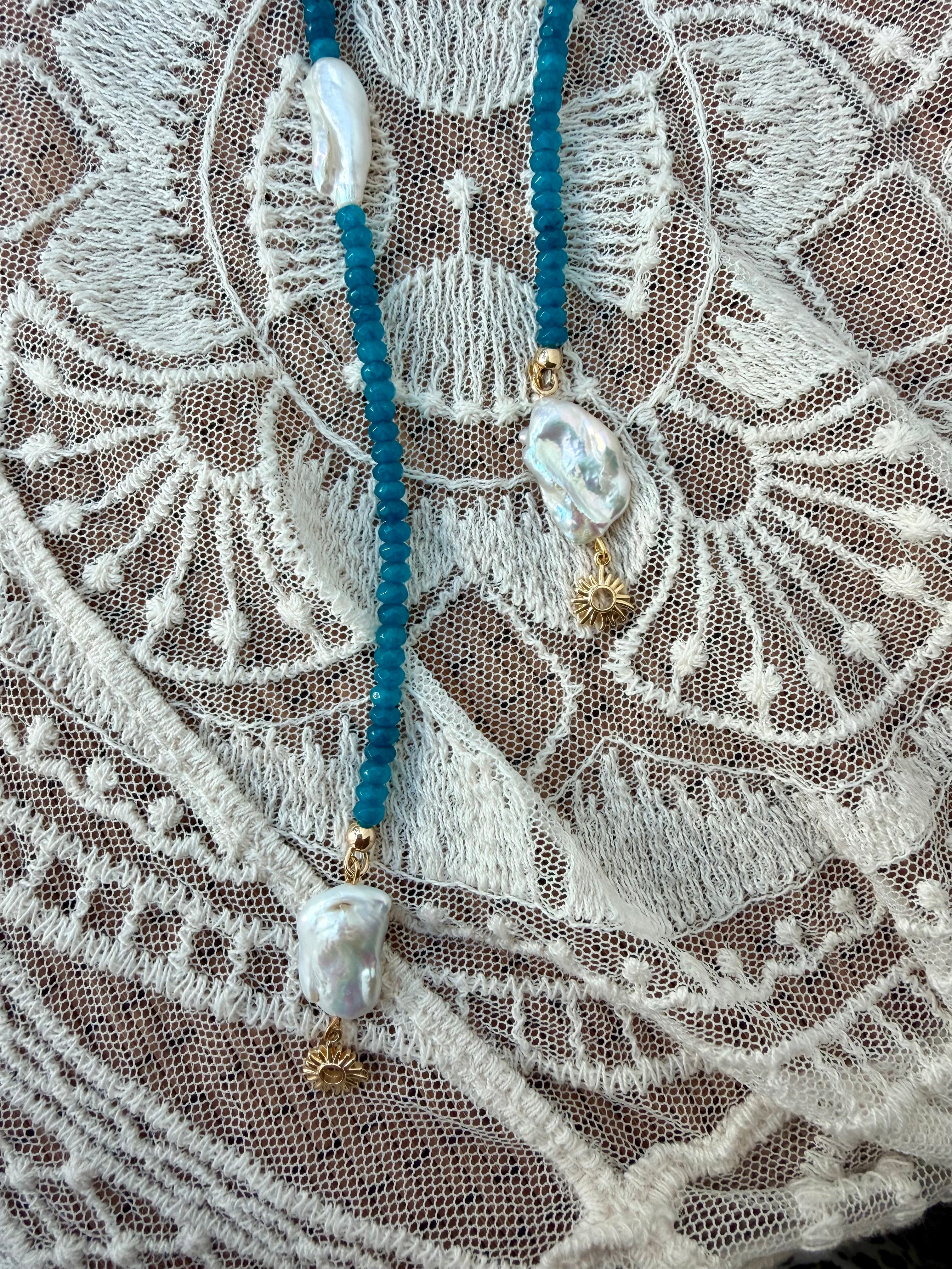 Teal Pearl Wrap Necklace