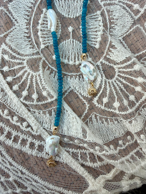 Teal Pearl Wrap Necklace